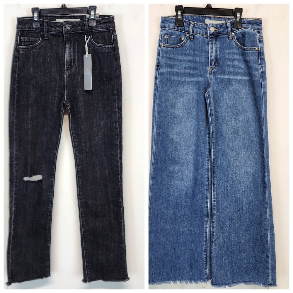 Tractr Girls Slim Straight Wide Leg Jeans Size 10-12 Black Blue Stretchy Bundle